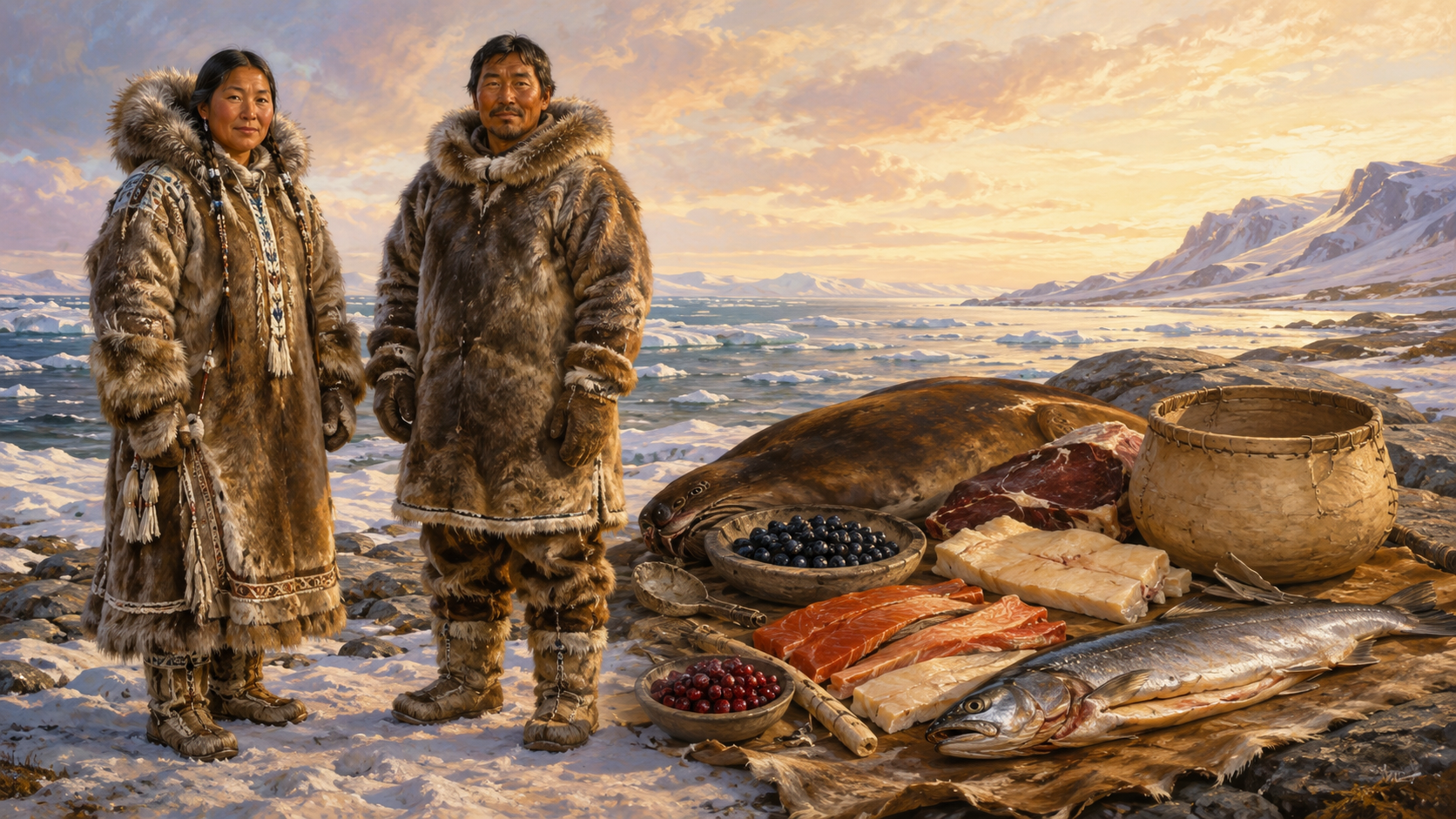 北極圏・アラスカの服装と食文化の再構成イメージ